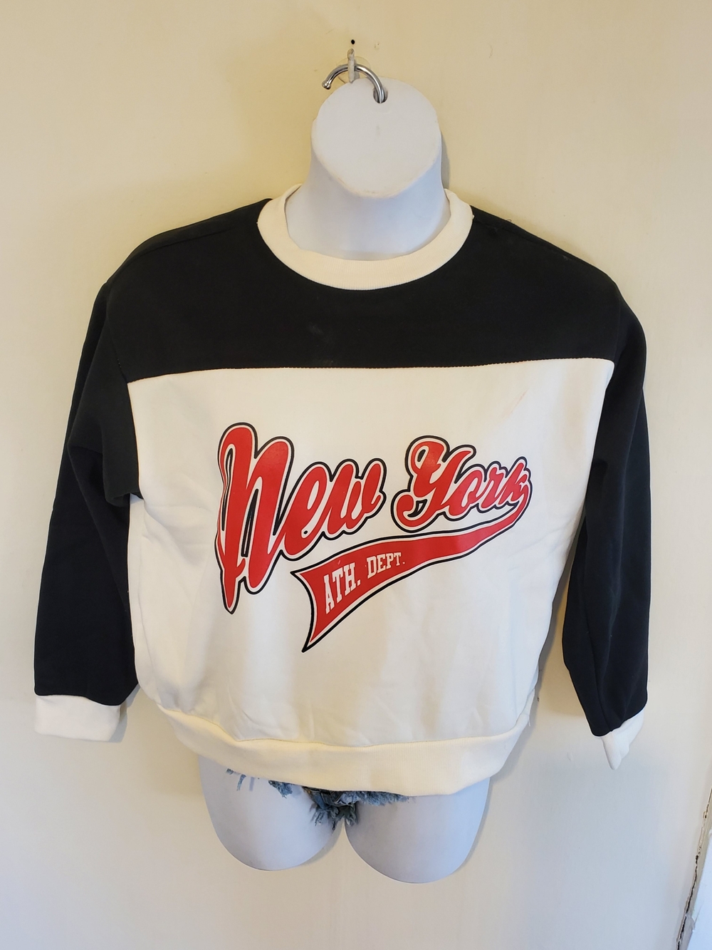 New York Athletic Dept. Colorblock Sweatshirt - Black & White with Red Logo SIZE
